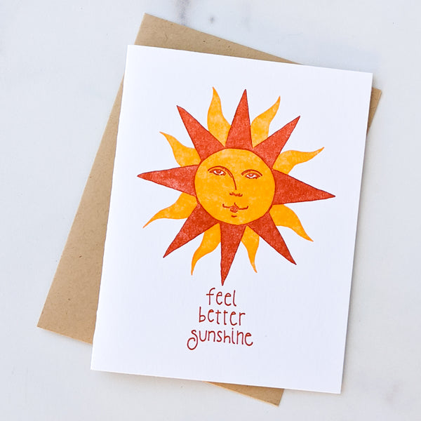 Feel Better Sunshine Letterpress Greeting Card