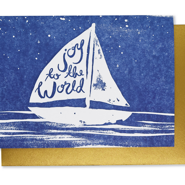 Joy to the World Sailboat Letterpress Card
