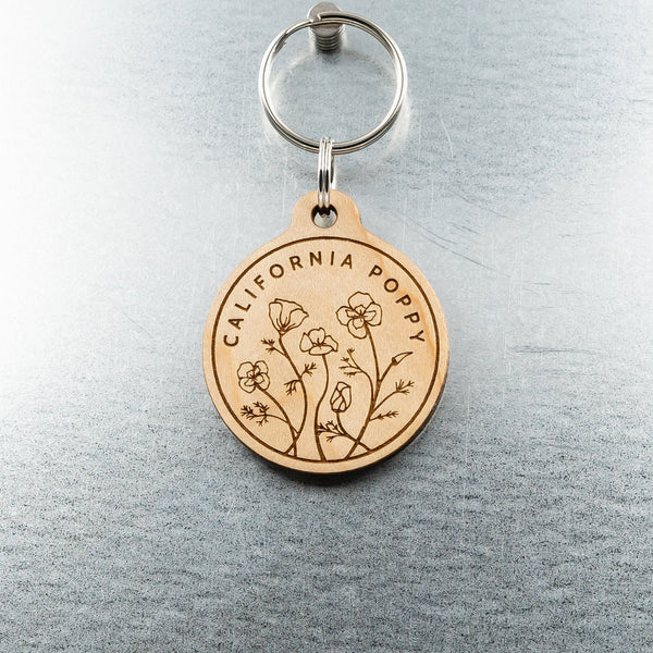 California Poppy Wood Keychain