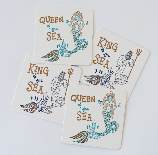 King & Queen of the Sea Letterpress Coasters