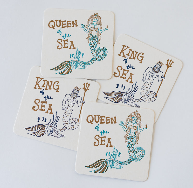 King & Queen of the Sea Letterpress Coasters