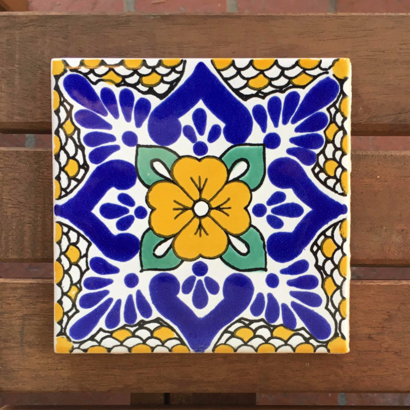 Hand painted Mexican tile coasters, Set of 4 Talavera tile