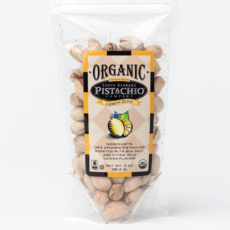 Organic Santa Barbara Pistachios in lemon zing flavor