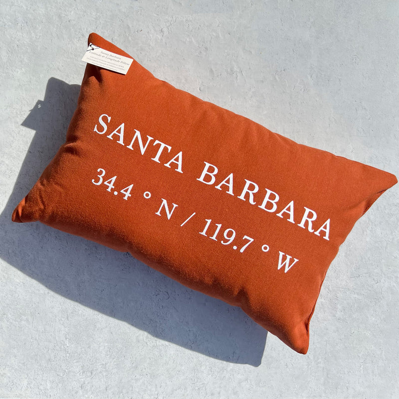 Santa Barbara Latitude / Longitude Pillow in Orange