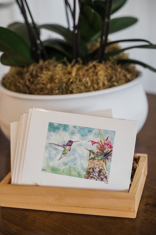 hummingbird cards in wood box