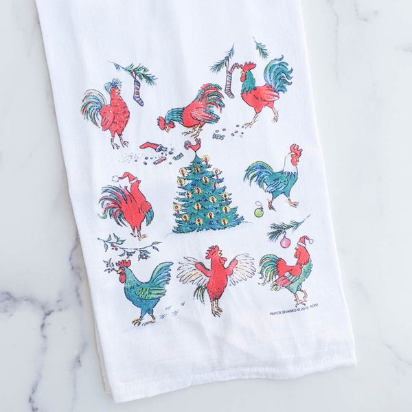 Z - Christmas Roosters Flour Sack Towel