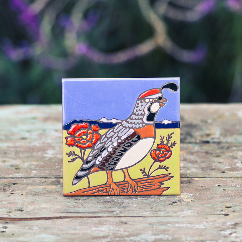 California Quail Tile Trivet Coasters & Trivets - Pacific Blue Tile, The Santa Barbara Company - 1
