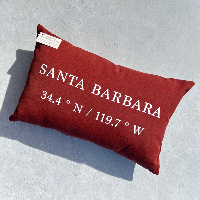 Santa Barbara Latitude / Longitude Pillow in Red