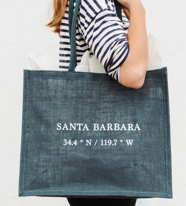 Santa Barbara Coordinates Jute Tote - Blue