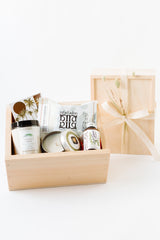 Renewal Gift Box with wooden lidded box, ribbon and dried flowers