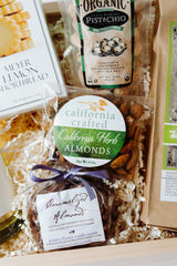 California herb almonds in a gift basket with other California snacks