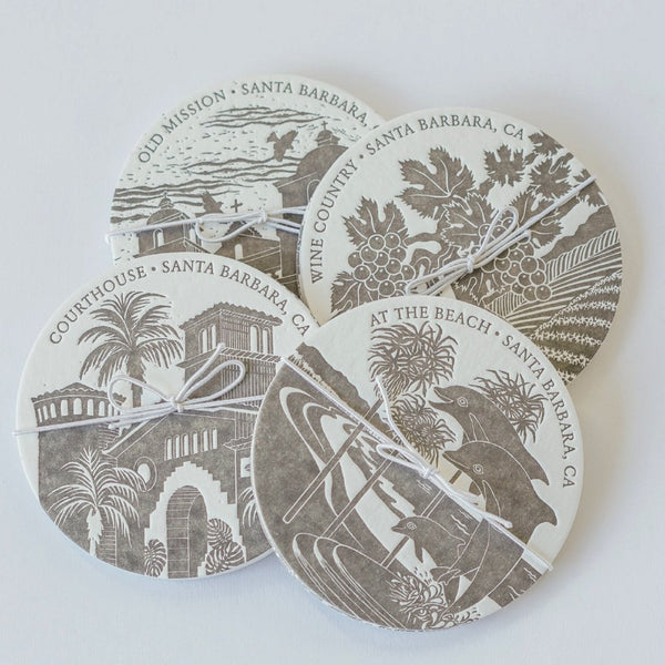 Santa Barbara Letterpress Coaster Set (Gray)