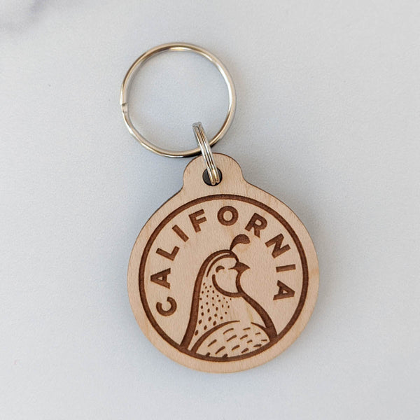 California Quail Wood Keychain