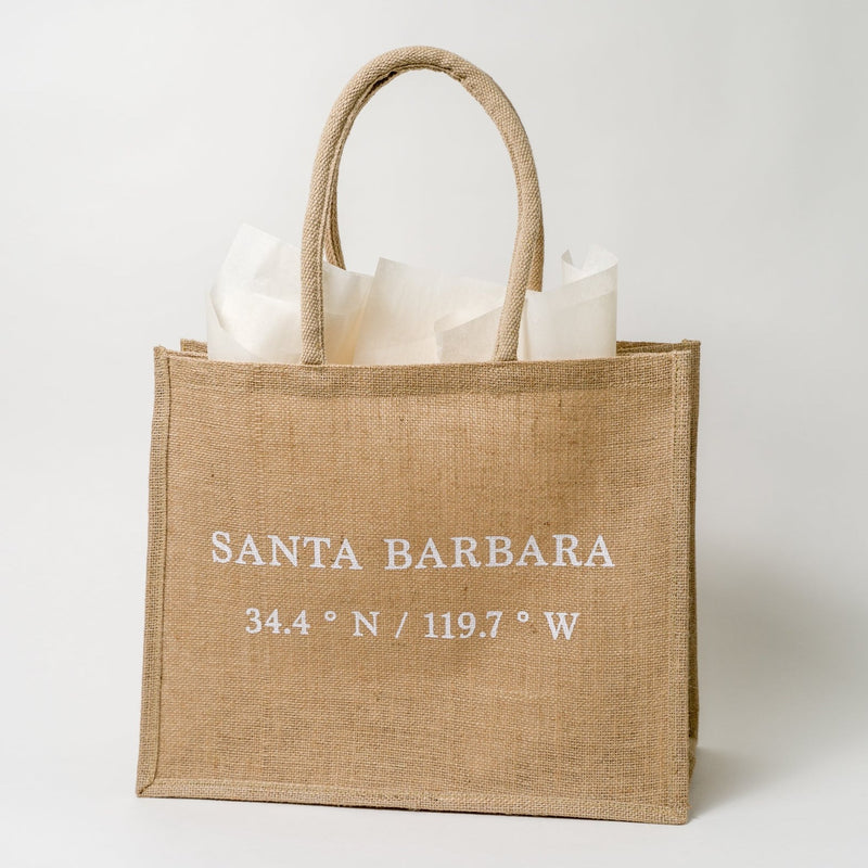 Santa Barbara Tote Bag with Latitude and Longitude Screen-Printed