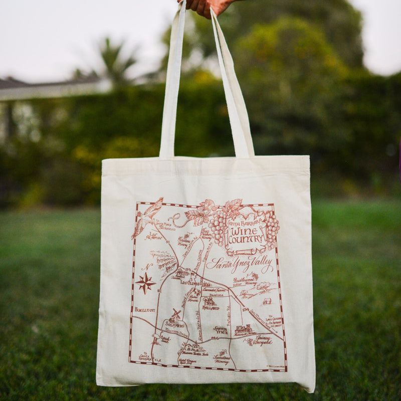 Santa Ynez Wine Country Map Tote Totes - Lazaro Press, The Santa Barbara Company